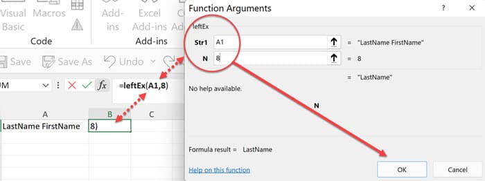 Open the Function Arguments dialog box
